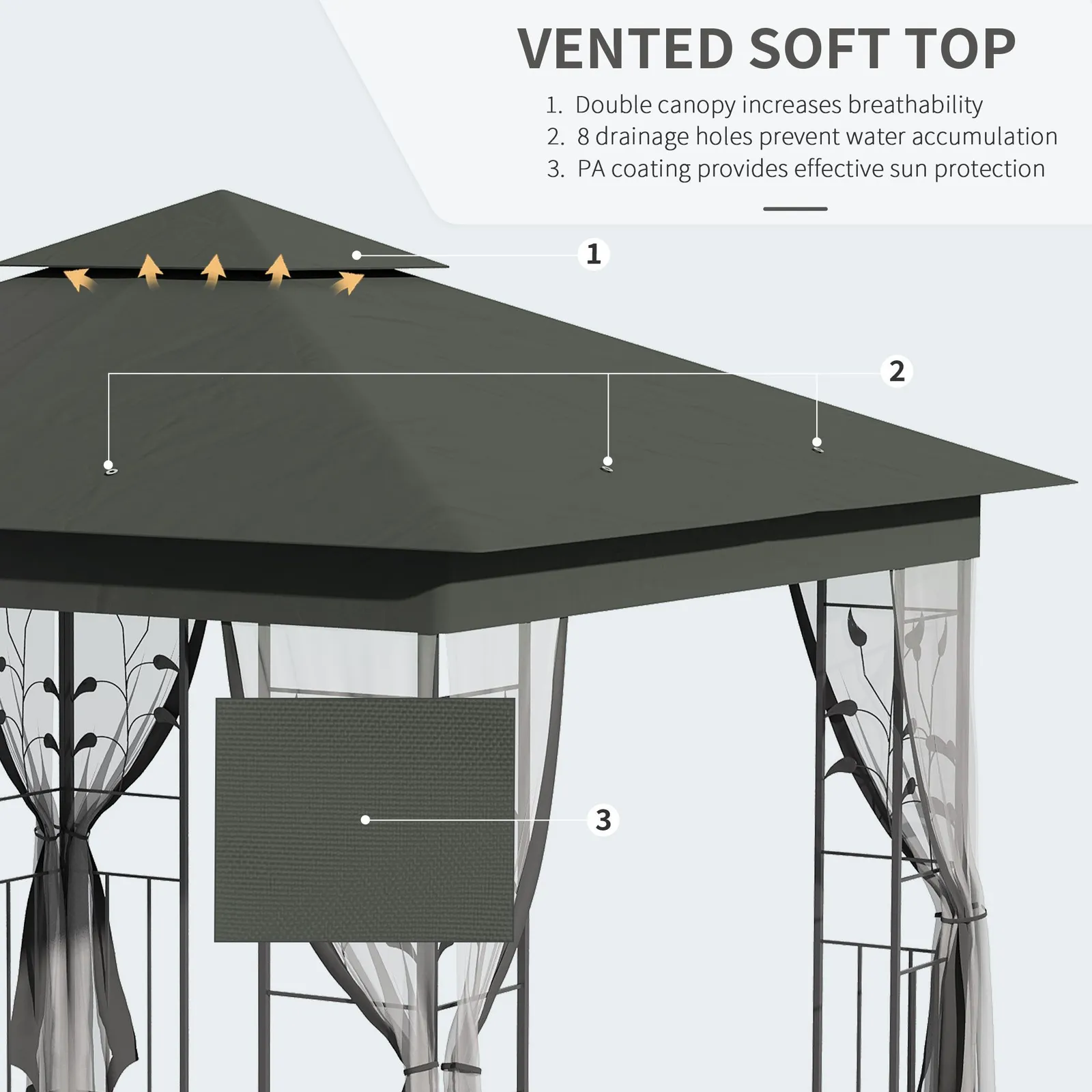 OUTSUNNY 3(m) x 3(m) Patio Garden Metal Gazebo Marquee Party Tent in Grey 4