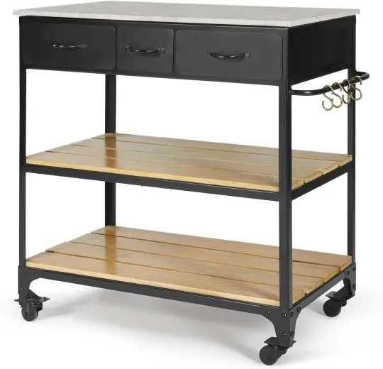 Darby Butchers Block, Marble and Black Metal