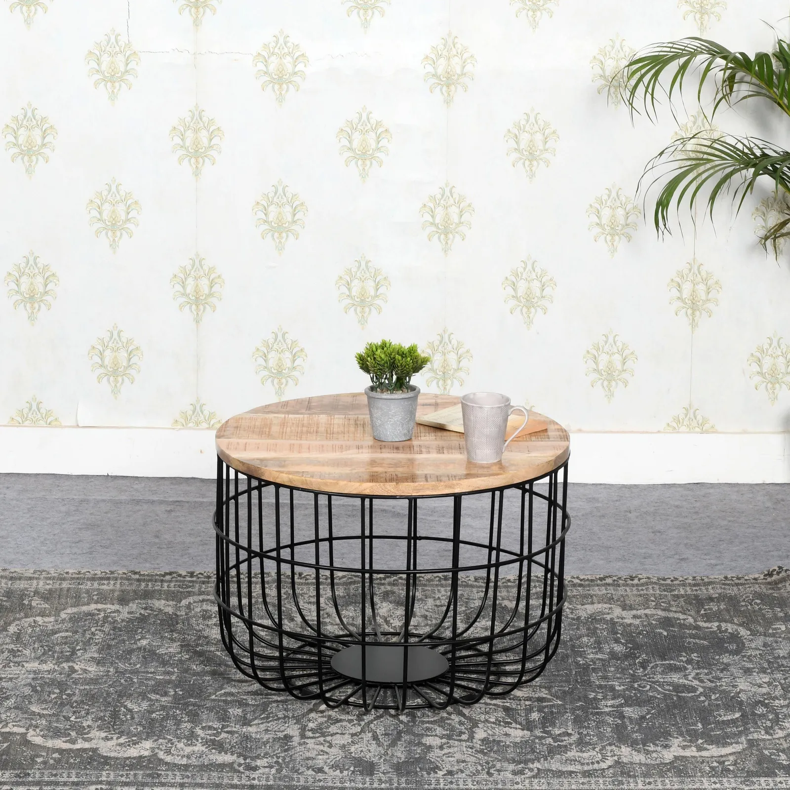 IH Design Bratton Mango Wooden Wire Coffee Table in Brown 2