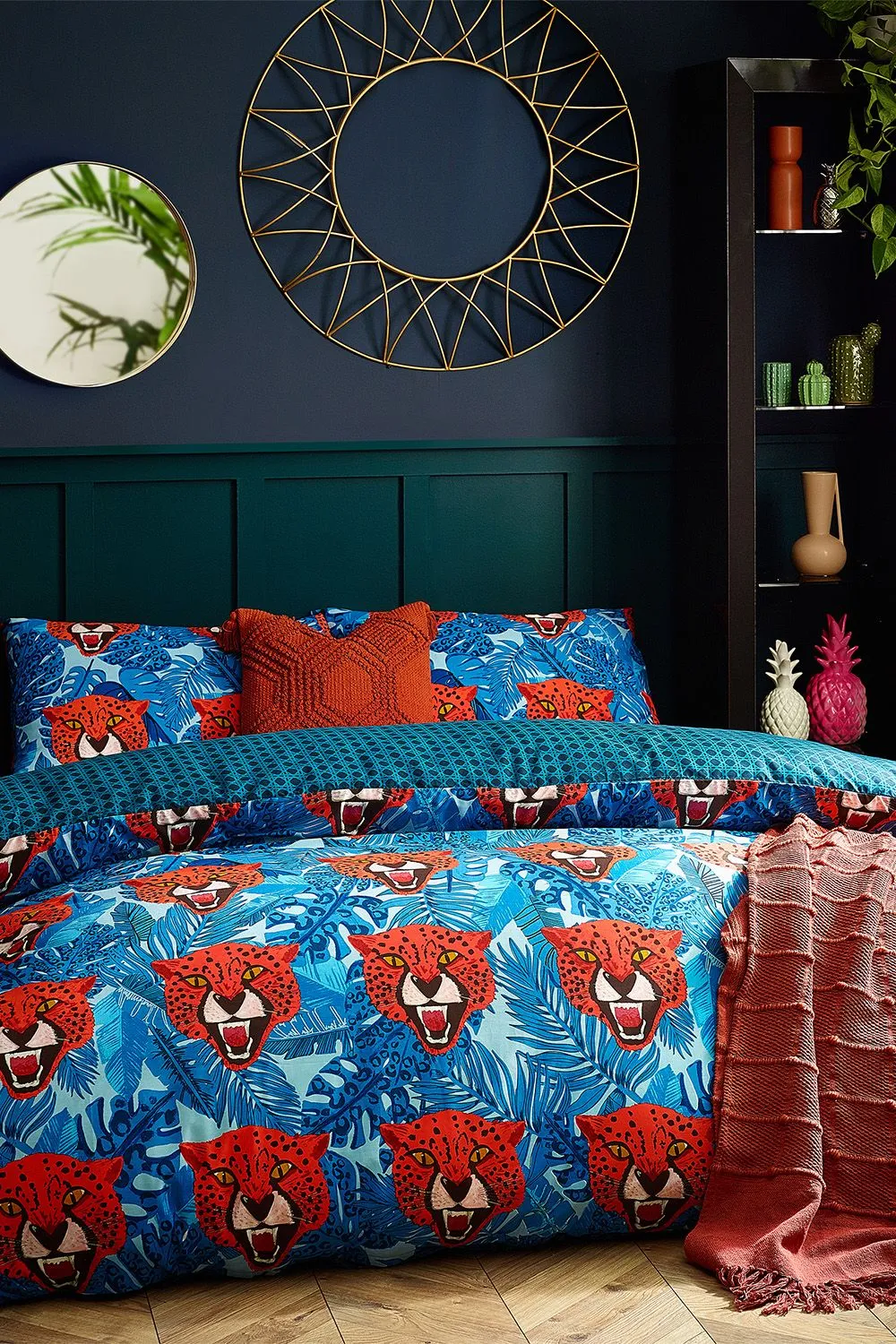 Furn Untamed Tropical Cheetah Duvet Cover Set in Blue