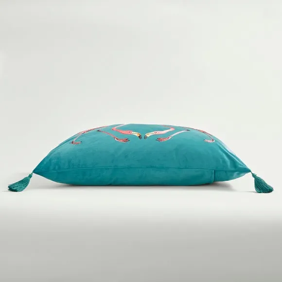 Flamingo Teal Embroidered Cushion 4