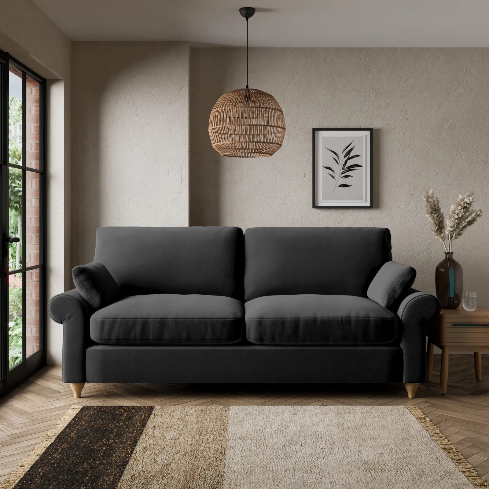 Salisbury Luxury Velvet 3 Seater Sofa Luxury Velvet Black