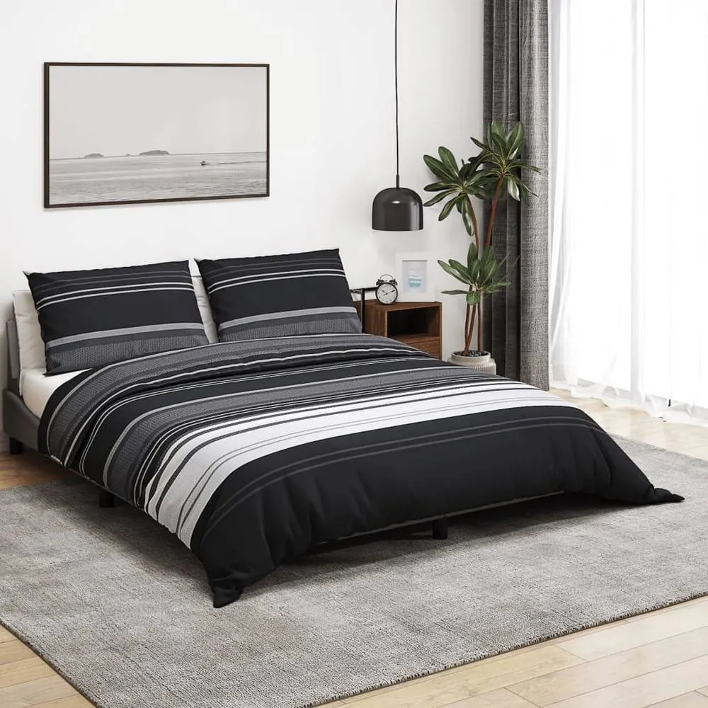 Berkfield Home Duvet Cover Set Black & White 155x220 cm Cotton
