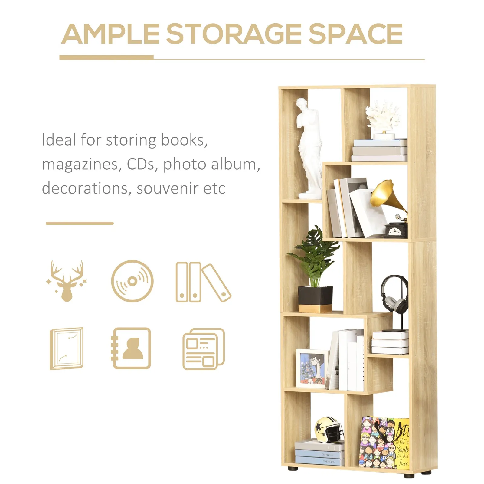 HOMCOM 7-Tier Bookshelf w/ Melamine Surface Foot Pads Anti-Tipping for Home in Beige 4