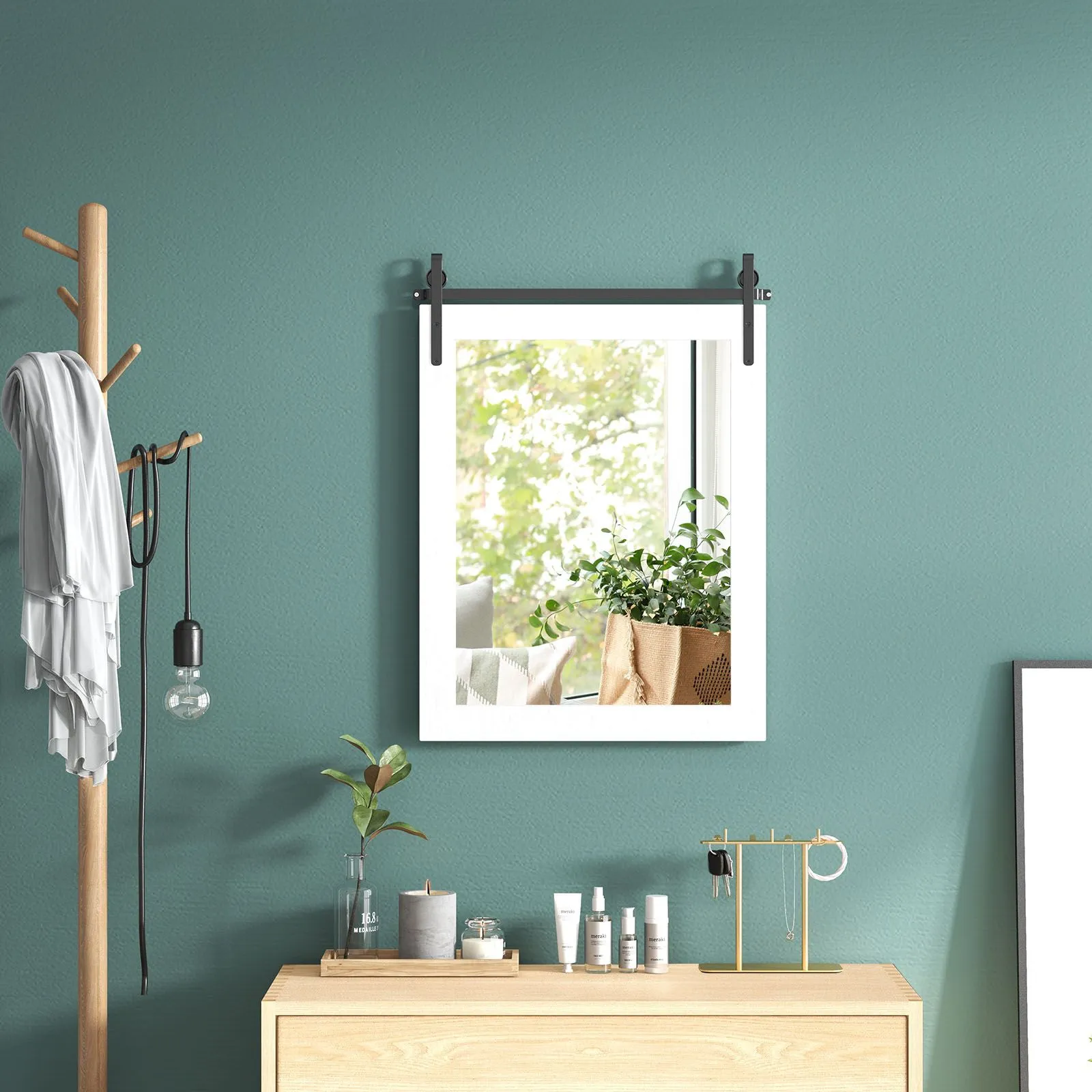 Costway Wall Mounted Mirror Vanity Make Up Farmhouse Wall Mirror in White 3