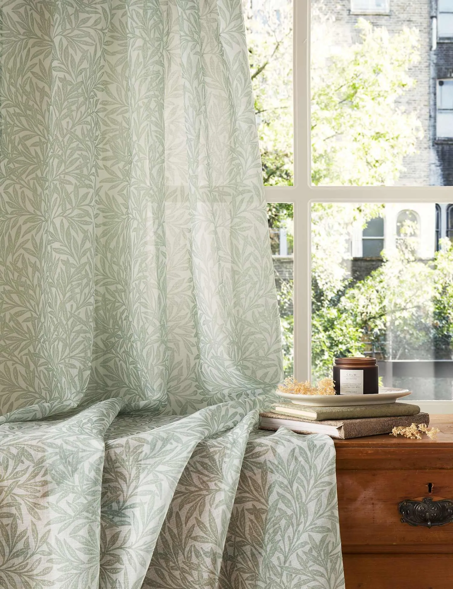 William Morris At Home Original Willow Voile Panel Curtains Light Green