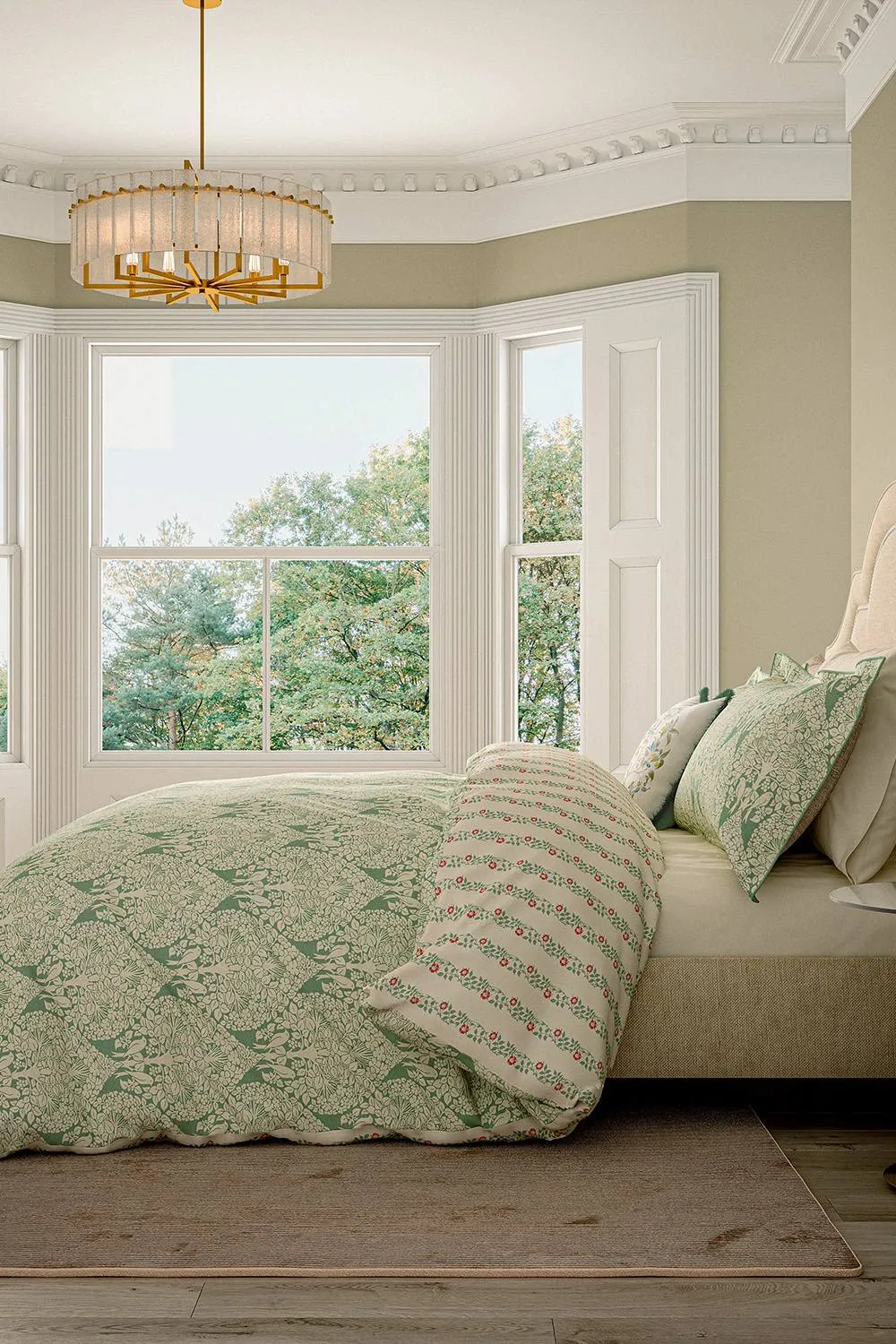 V&A 'Lerena' Cotton Duvet Cover Set in Green