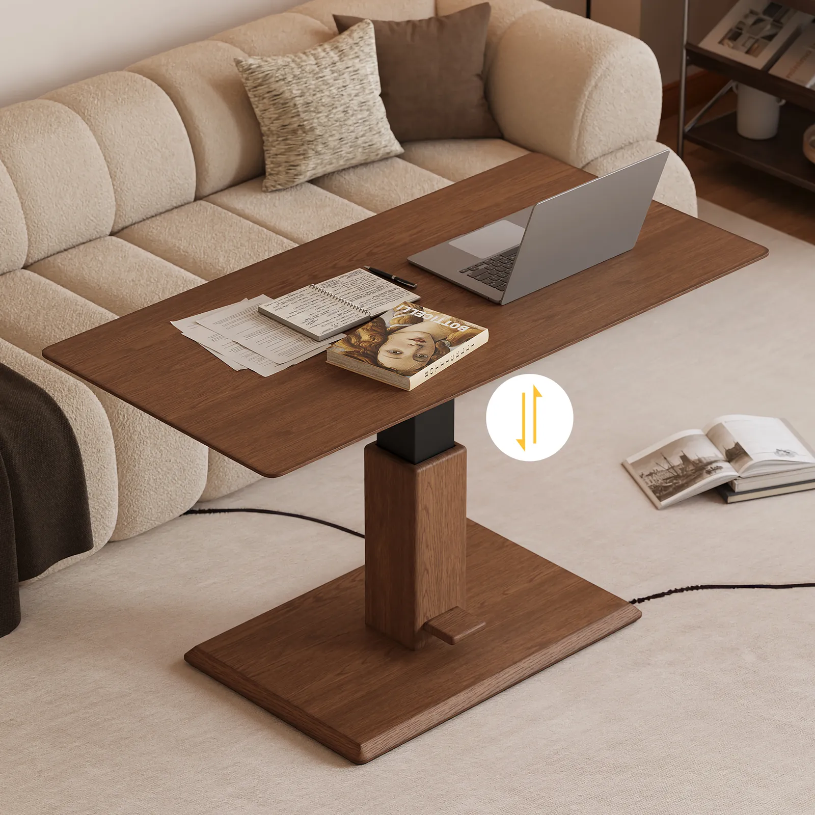 Walnut Lift Top Coffee Table Modern Height-Adjustable Living Room Furniture