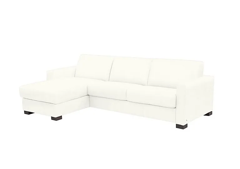 Alcova 3 Seater Leather Sofa Bed with Storage Left Hand Facing Chaise and Box Arms - Torello Bianco Puro - Sofas and Armchairs - In Time for Christmas