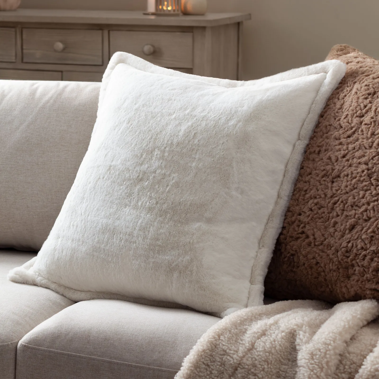 Furn Kallu Reversible Faux Fur Cushion in Ecru