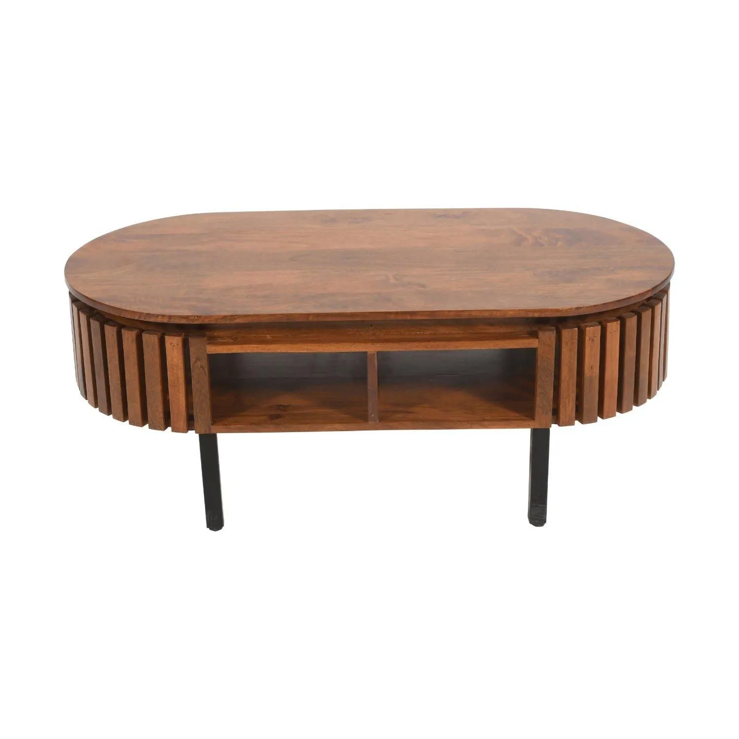 IH Design Carney Mango Wood Slatted Rectangular Coffee Table in Brown 3