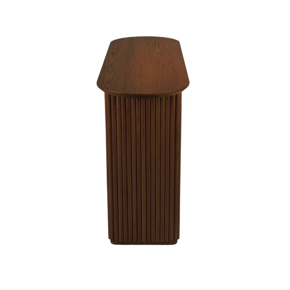 sweeek Oval console rubberwood & oak-effect veneer in Dark Brown 6