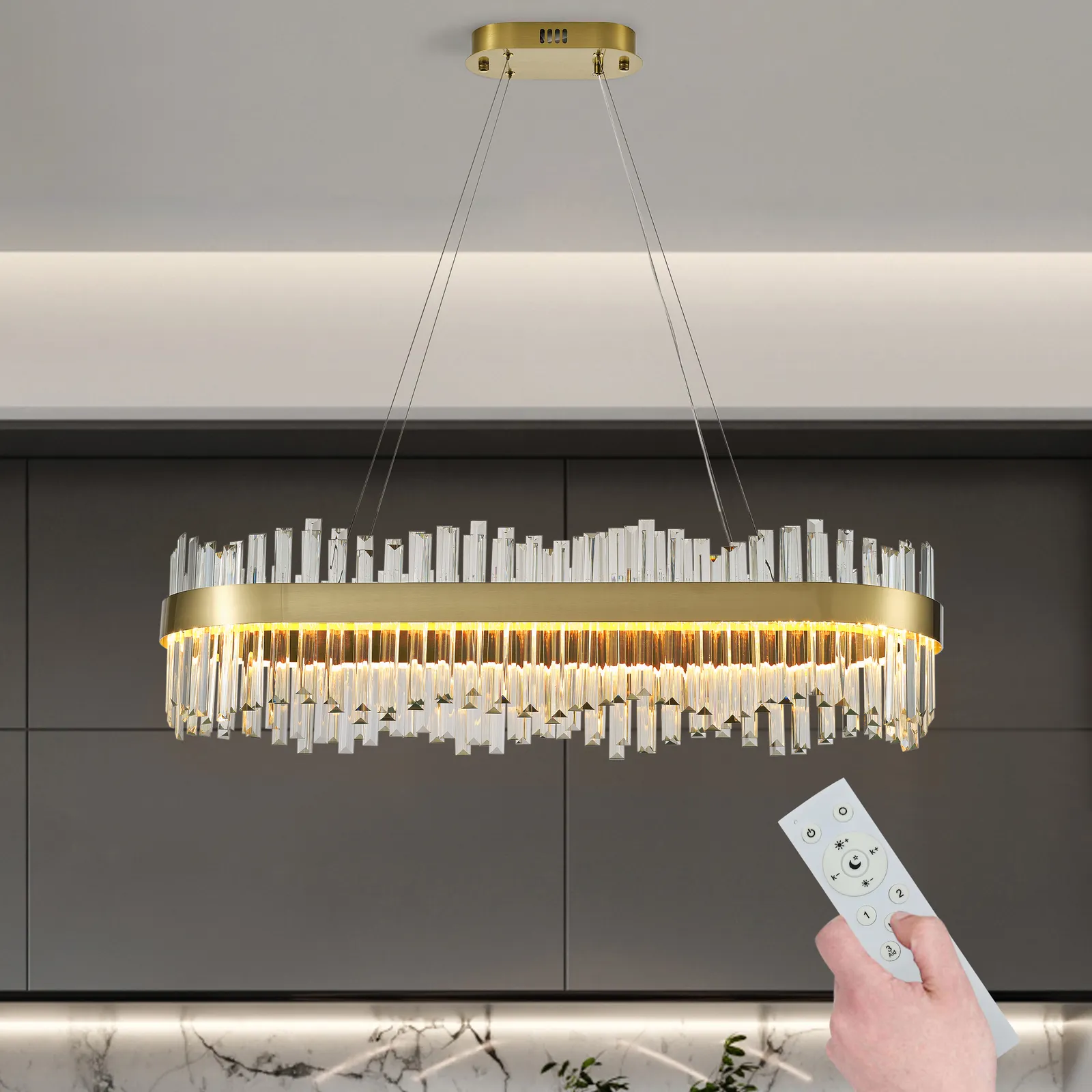 Crystina Modern LED Crystal Kitchen Island Light  with Remote Control