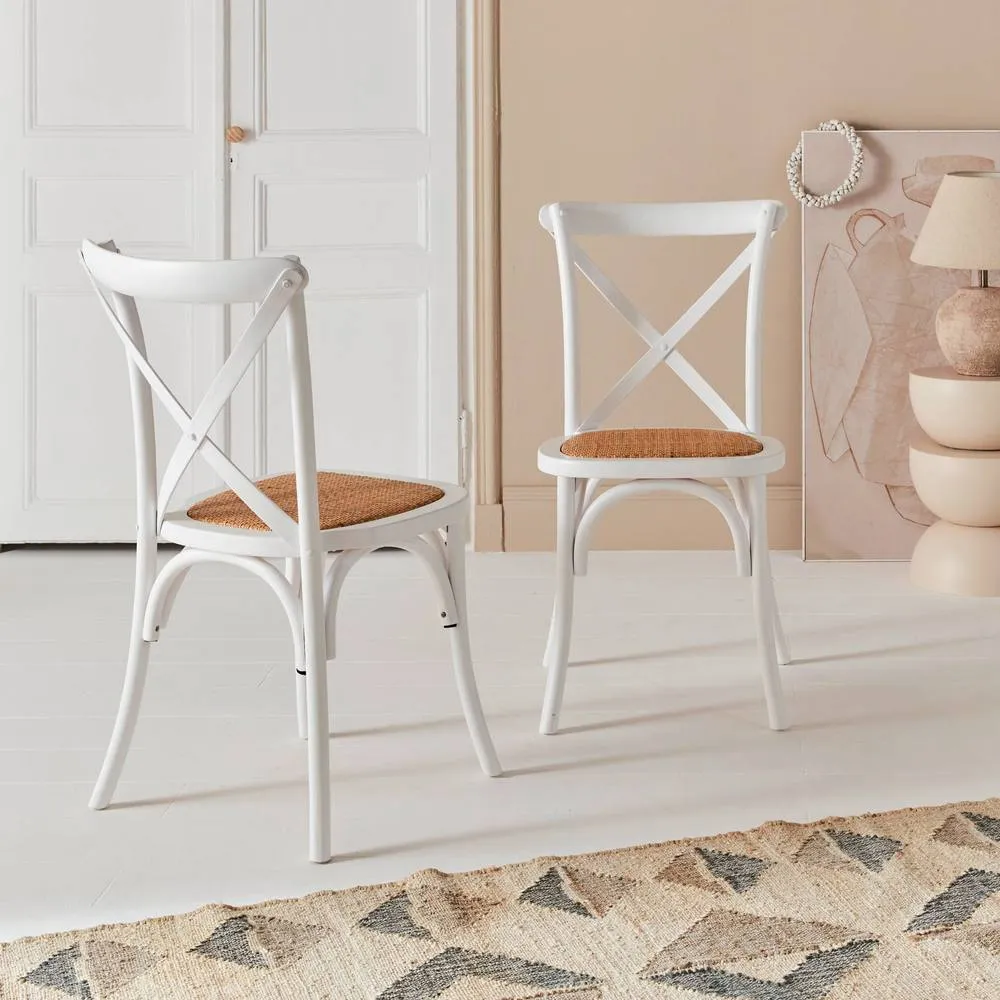 sweeek Set of 2 Vintage Wooden Bistro Chairs in White 6