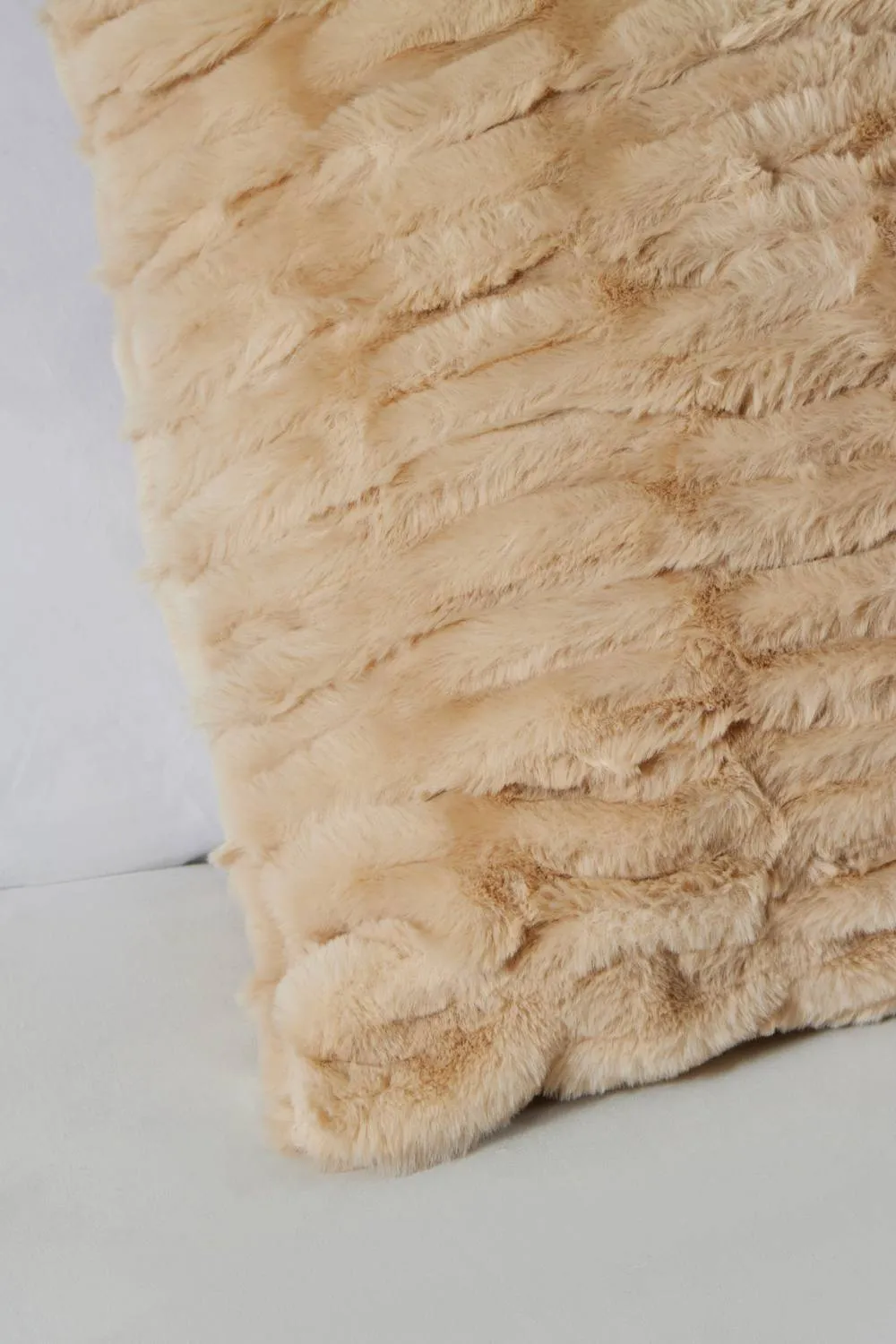 BHS Ruched Faux Fur Cushion in Beige 2