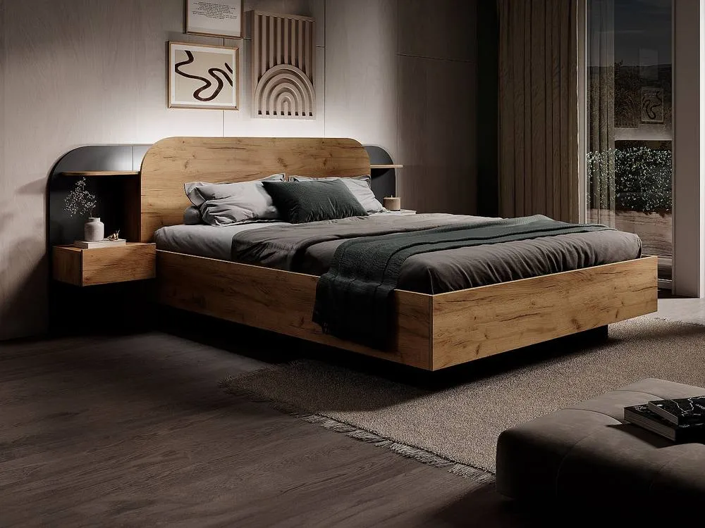 Vente-unique Bed With Bedside Tables 160 X 200 Cm - With Leds - Colours: Natural in Black 5