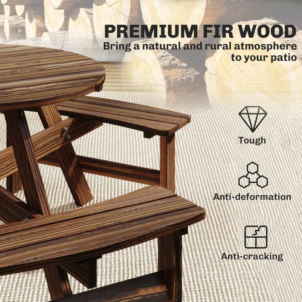 OUTSUNNY 6 Person Fir Wood Table Bench Set Outdoor Garden Patio, Carbonized in Brown 6