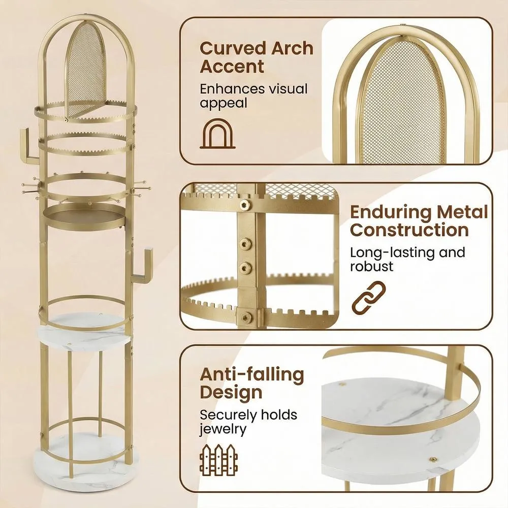 Costway Jewelry Organizer Stand Rotating Jewelry Storage Rack w/Earring Holder in Gold 3
