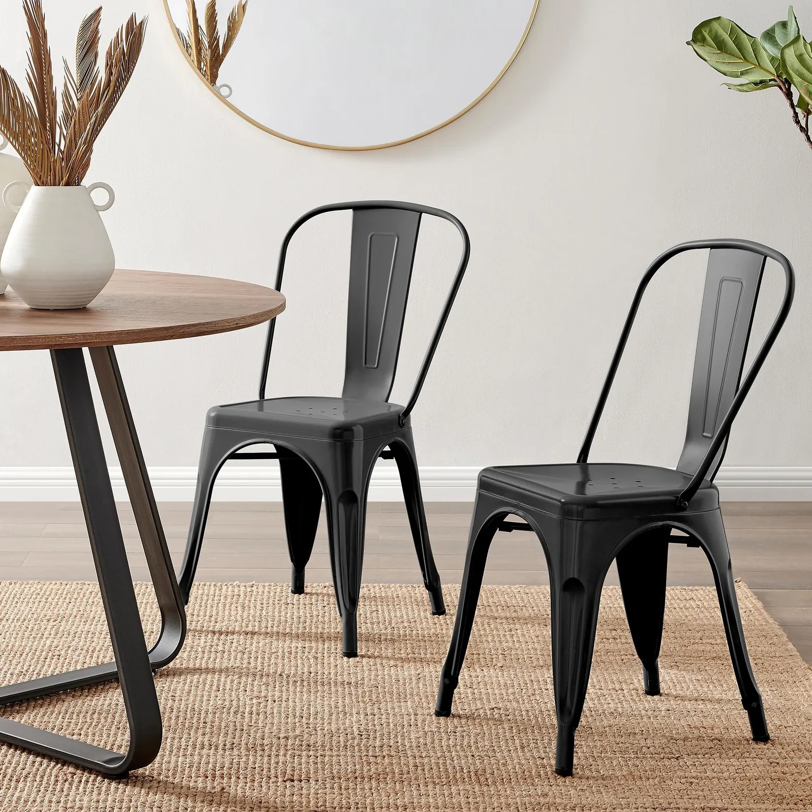 FurnitureboxUK Set of 2 Colton Industrial Steel Stackable Tolix Style Dining Chairs in Black