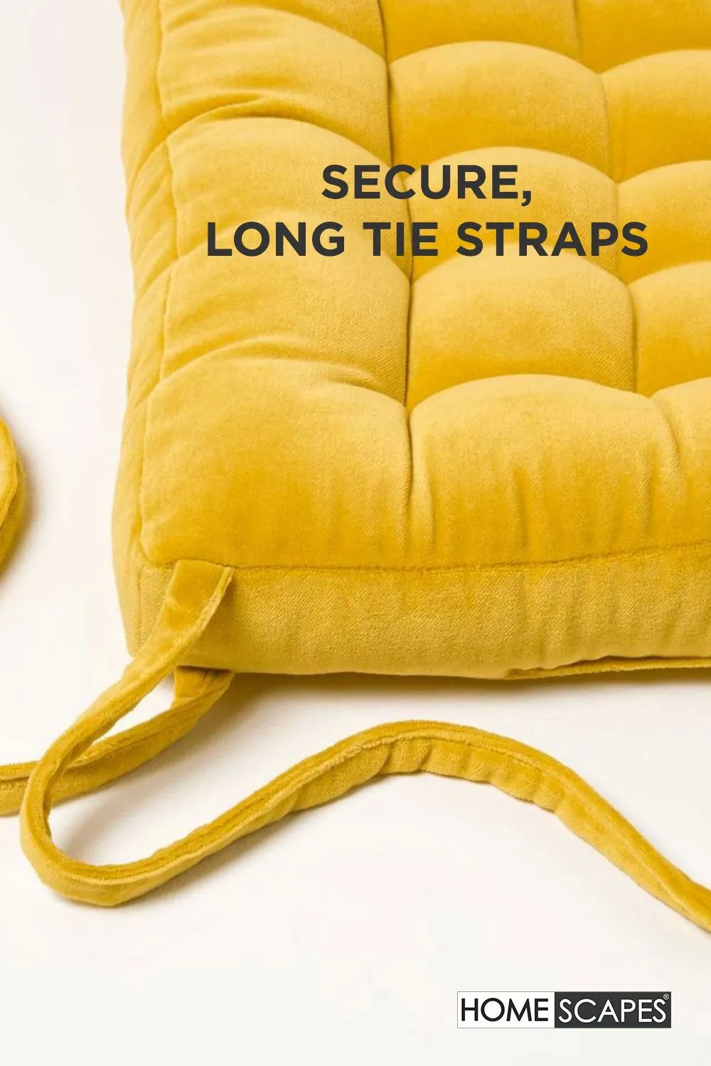 Homescapes 4 Pack Seat Pads Luxury Cotton Velvet Indoor Outdoor Garden Cushion, 40cm in Mustard 4