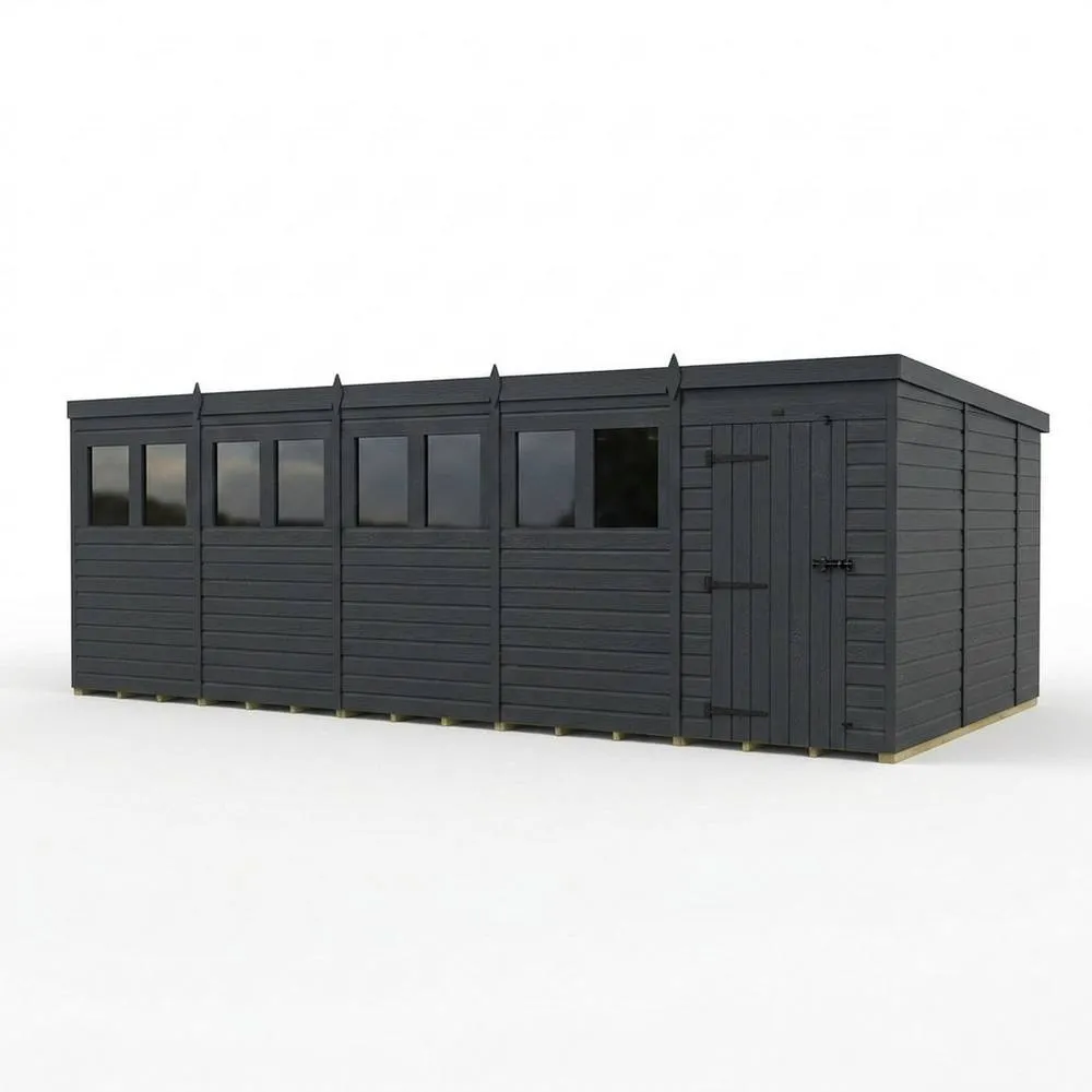 Buttercup Farm 20ft x 10ft Composite Pent Garden Shed Single Door With Windows in Grey