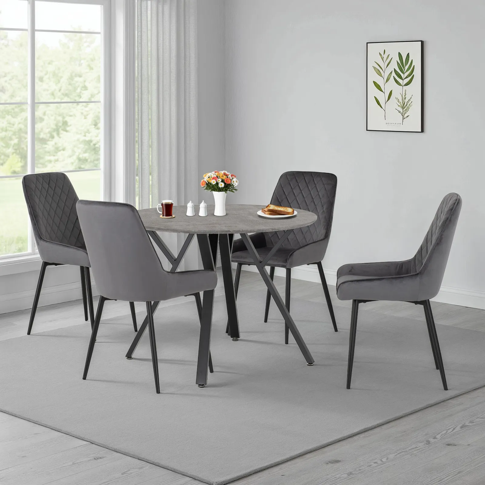 Seconique Athens Round Dining Set with Avery Chairs in Grey 1
