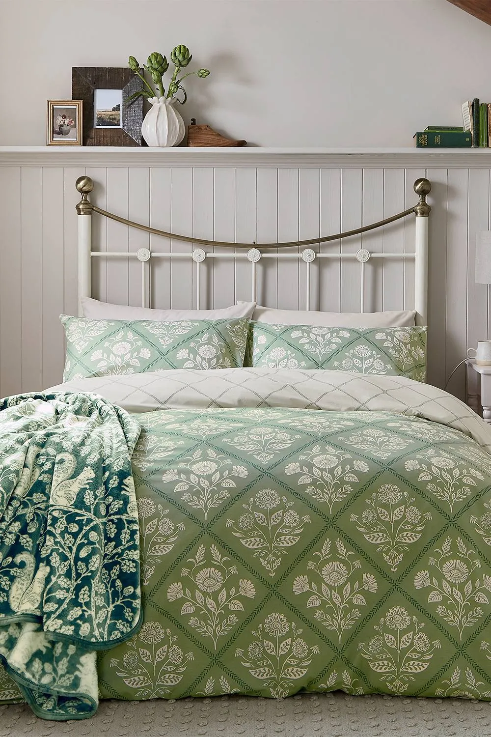 Helena Springfield 'Folk Trellis' Cotton Duvet Cover Set in Light Green