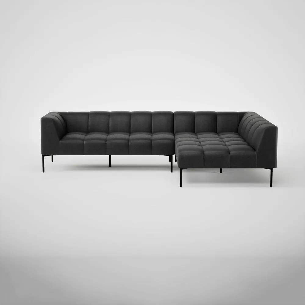 Heal's Quadro Right Hand Facing Chase Sofa Linea Leather Black 622 Black Feet 1
