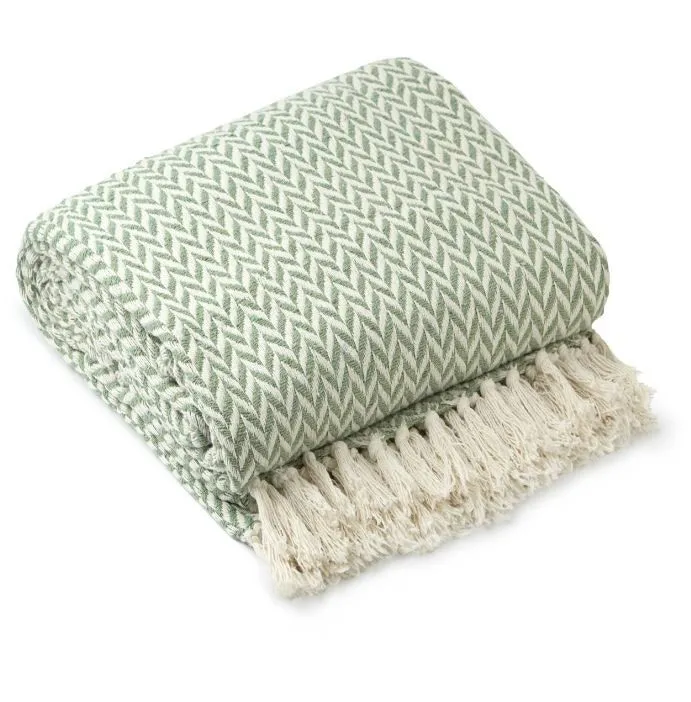 New Edge Blinds NewEdgeBlinds Chevron Collection Recycled Cotton Throw in Pistachio (90" x 100"), Green