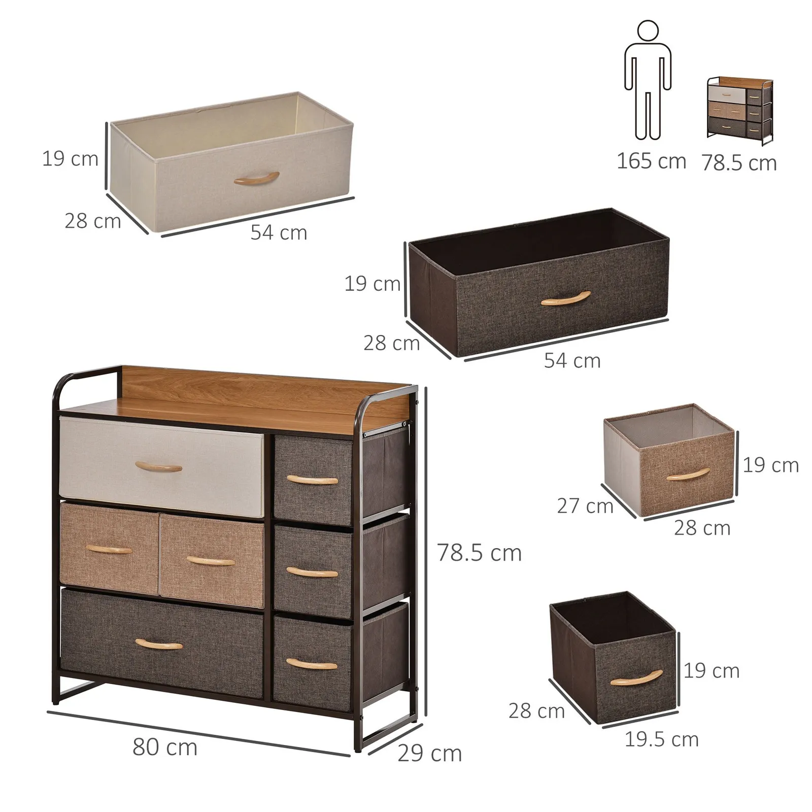 HOMCOM 3-Tier Fabric Bedroom Dresser with 7 Foldable Drawers, Multi-Colored in Brown 3