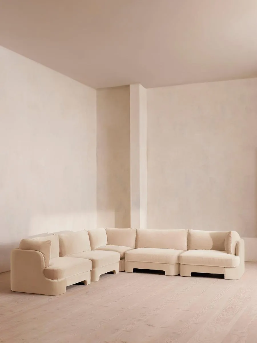 Odell Modular Sofa, Corner Sofa, Velvet, Porcelain