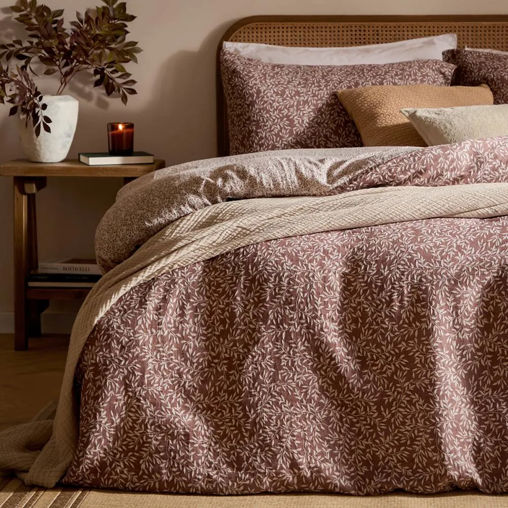 Yard Perrie Leaf Muslin 100% Cotton Duvet Cover Set in Walnut 4