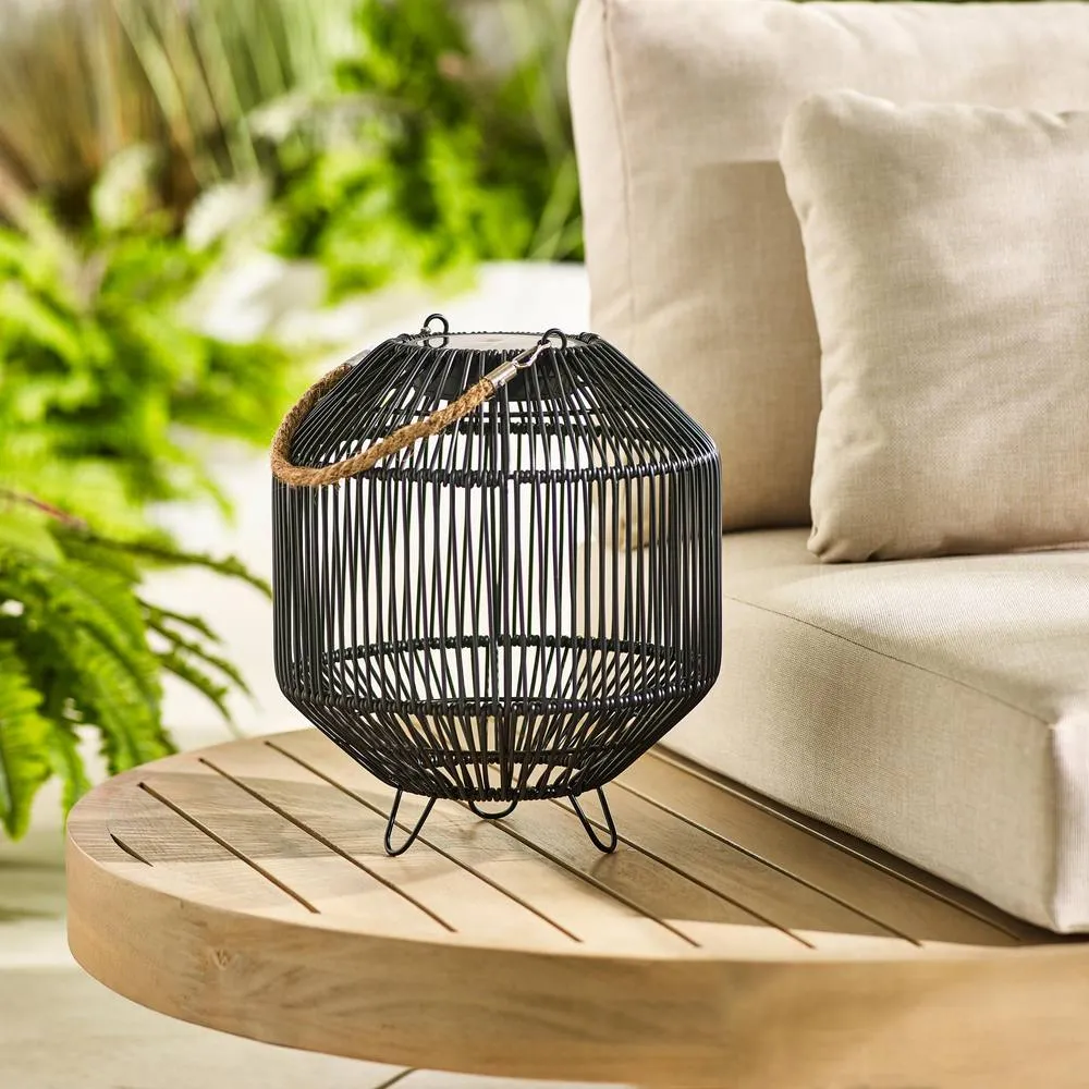 FurnitureboxUK Naples Black Rattan Hanging Solar Outdoor Lantern