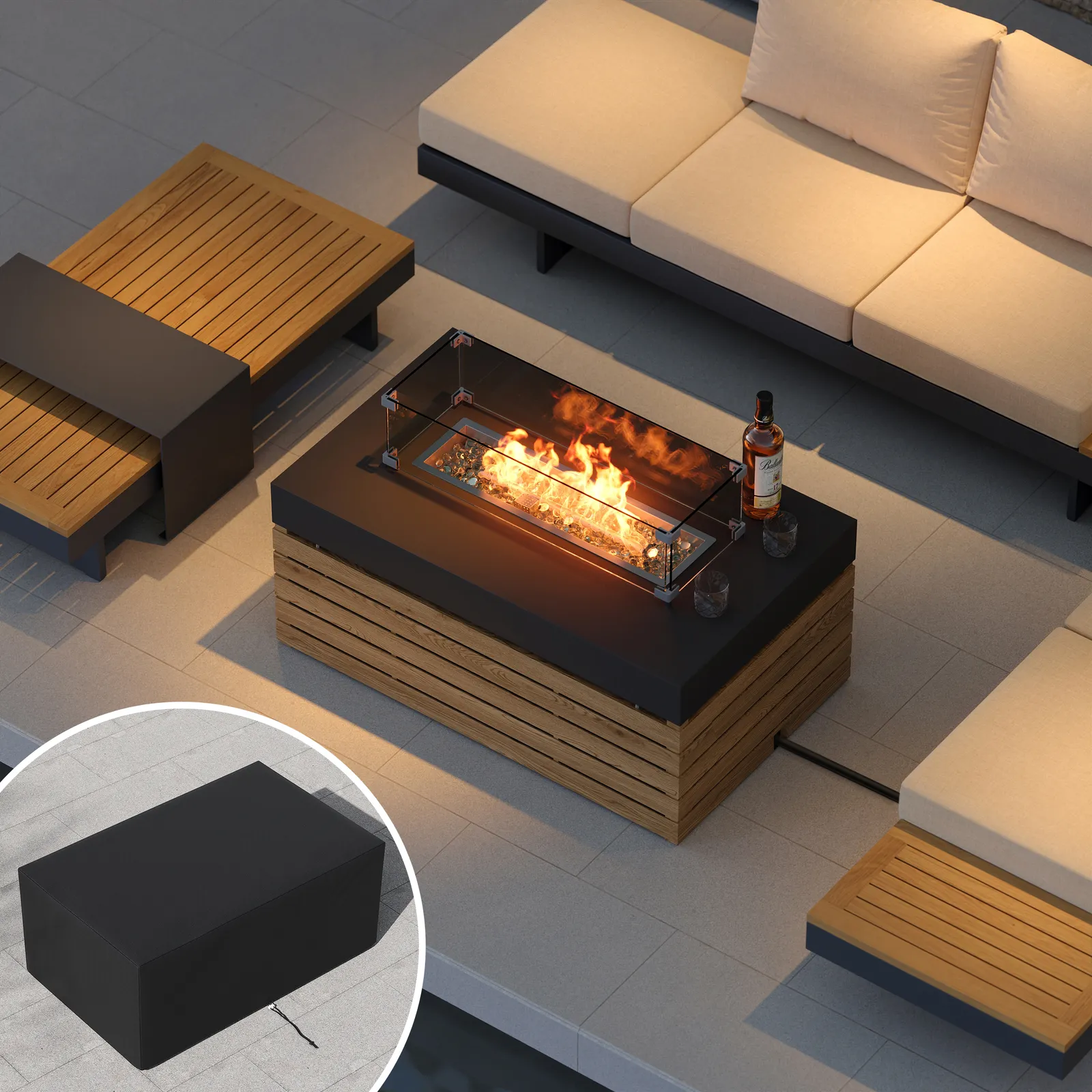 Tevara 100cm Smokeless Propane Fire Pit Table with Cover for Outdoor Patio