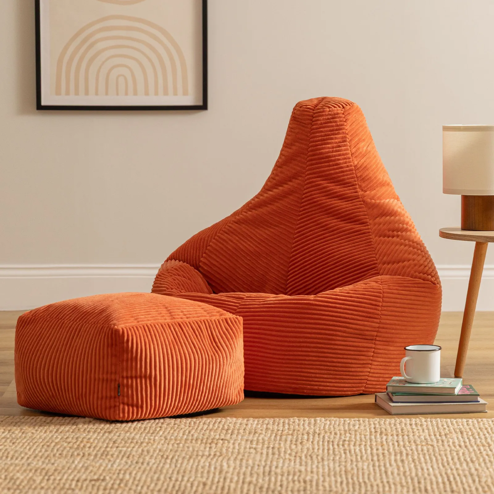 icon Gaming Bean Bag Recliner & Footstool, Corduroy in Terracotta