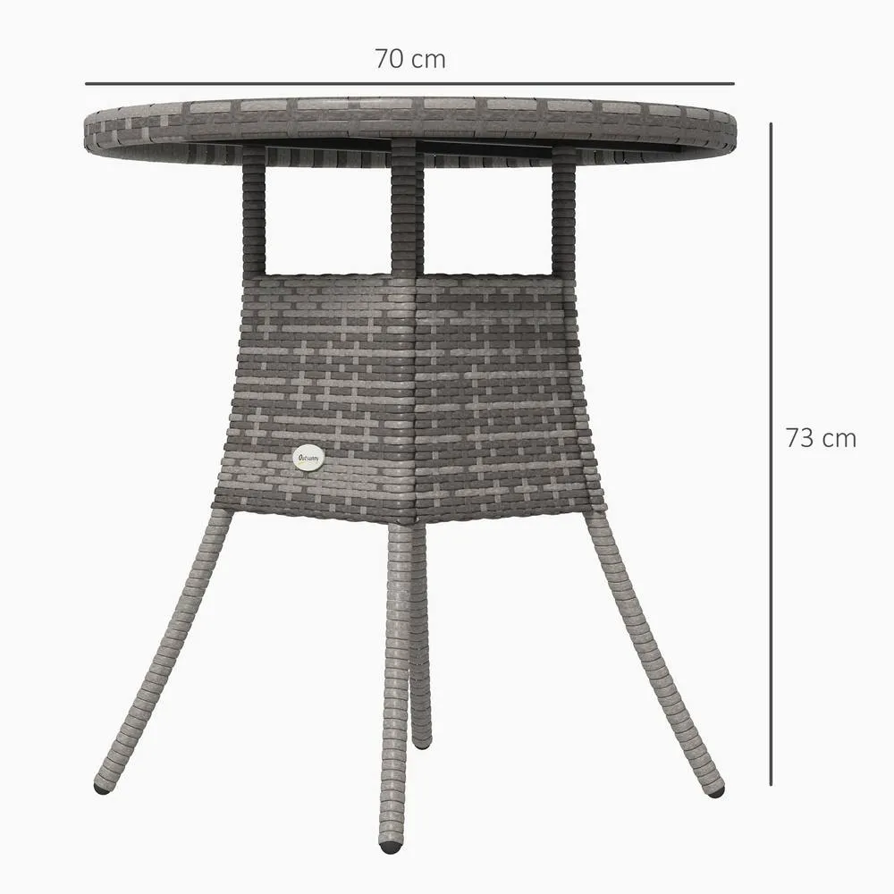 OUTSUNNY 70cm Outdoor PE Rattan Dining Table with Wood-plastic Composite Top, Grey 3