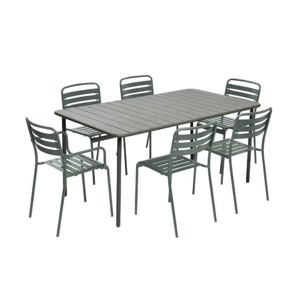 sweeek 6-seater metal garden table with 2 armchairs & 4 chairs in Khaki 2