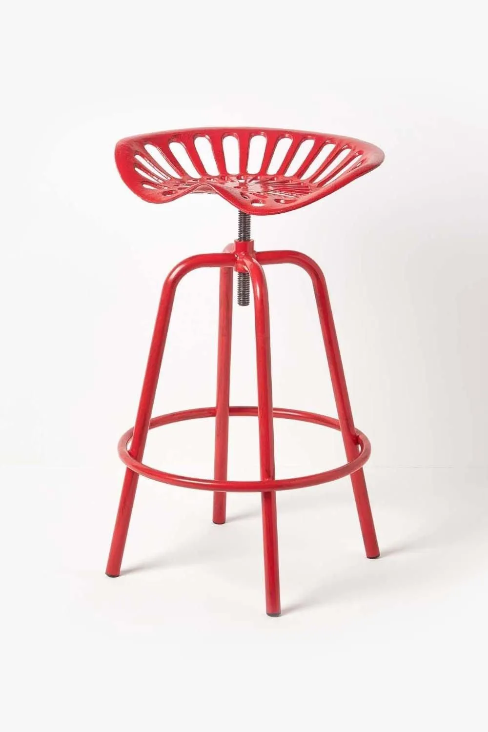 Homescapes Vintage Style Metal Adjustable Tractor Seat Bar Stool in Red