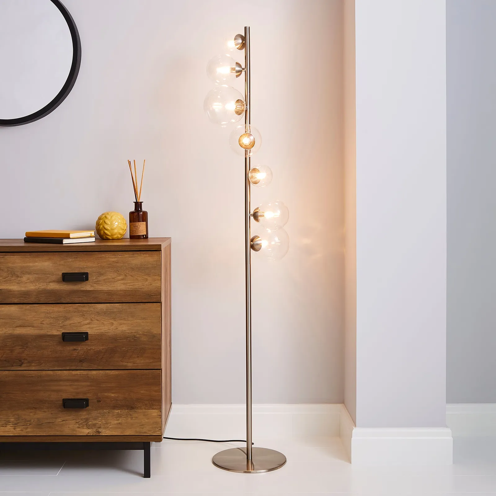 Tarsia Glass Floor Lamp Satin Nickel Nickel
