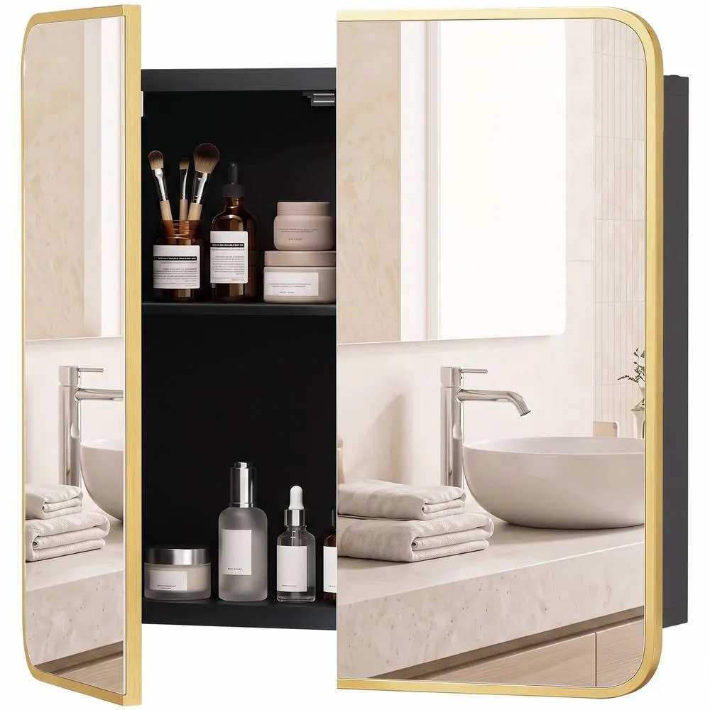 HOMCOM Bathroom Medicine Mirror Cabinet, Bathroom Wall Cabinet, Natural