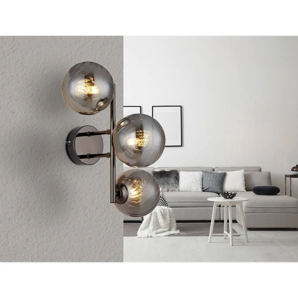 Netlighting Conor Globe Wall Lights Gunmetal Balls Smoke Glass Shade 3x G9 in Grey 4
