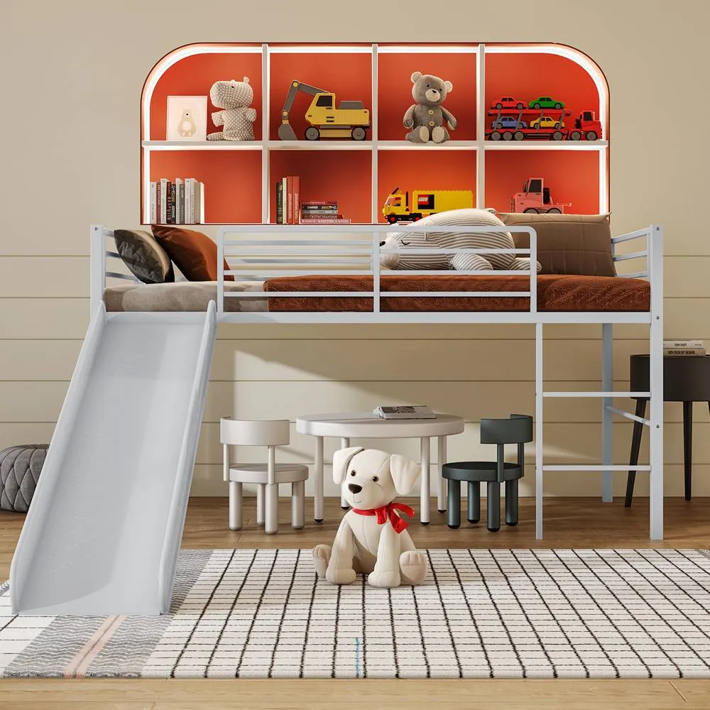Costway Loft Bed Single Size Low Loft Bed Steel Frame w/Safety Guardrails in Silver 4