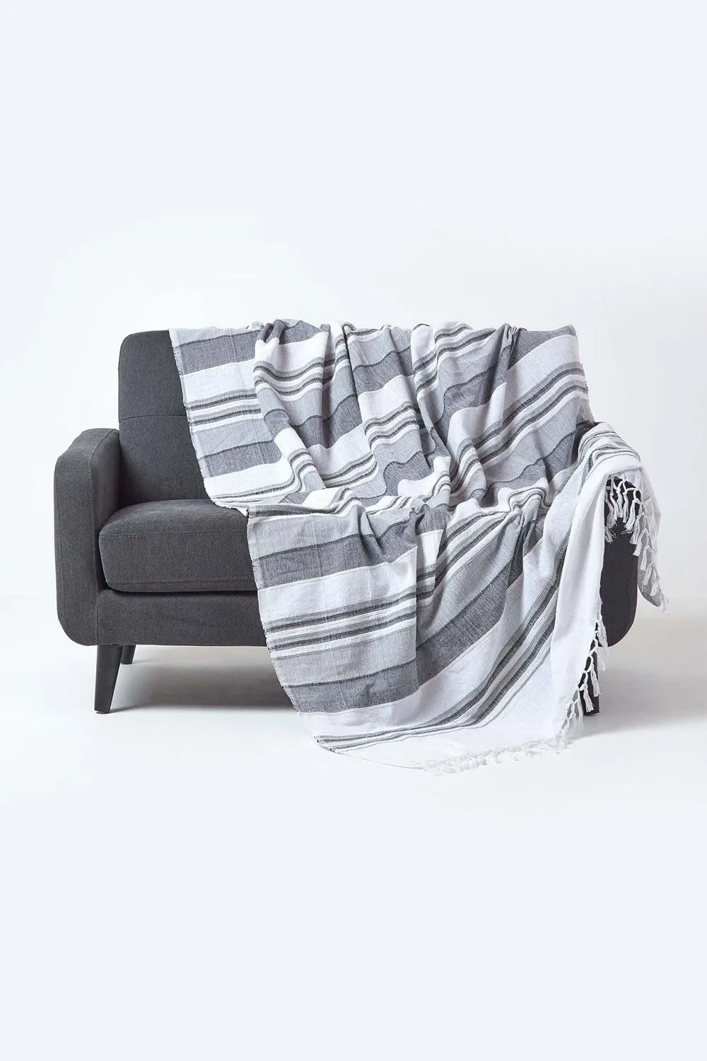 Homescapes Cotton Morocco Striped Throw in Light Grey
