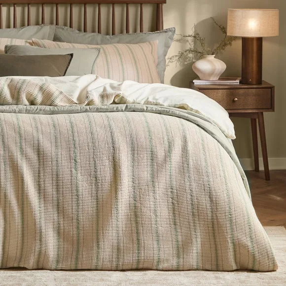 Yard Waffle Stripe 100% Cotton Duvet Cover & Pillowcase Set 3