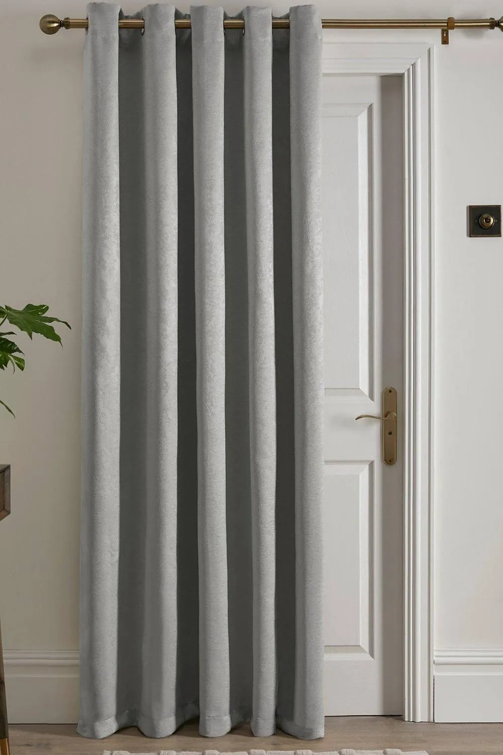 Fusion 'Strata' Dim out woven Eyelet Single Panel Door Curtain in Silver 1