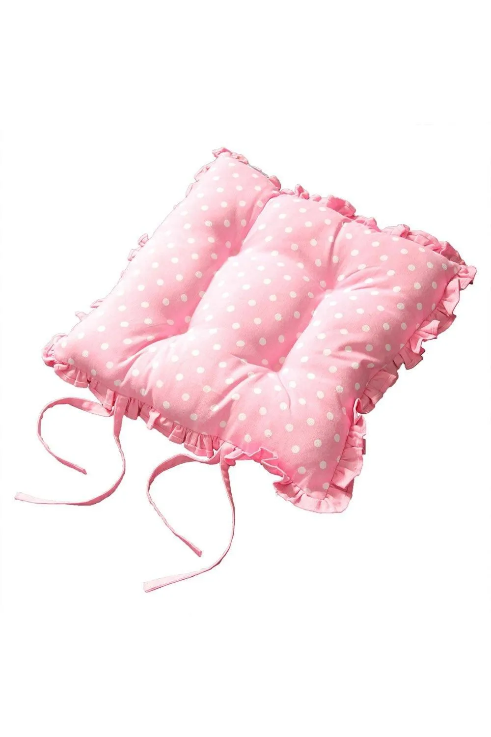 Homescapes Reversible Pink Frilled Cushion Seat Pad with Ties Cup Cakes 2