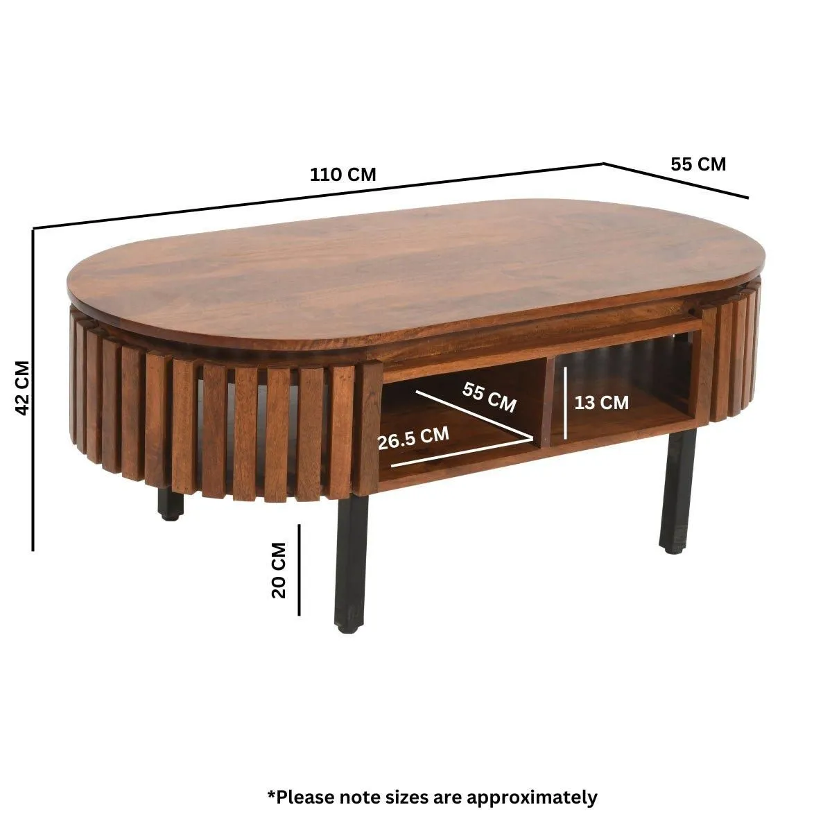 IH Design Carney Mango Wood Slatted Rectangular Coffee Table in Brown 5