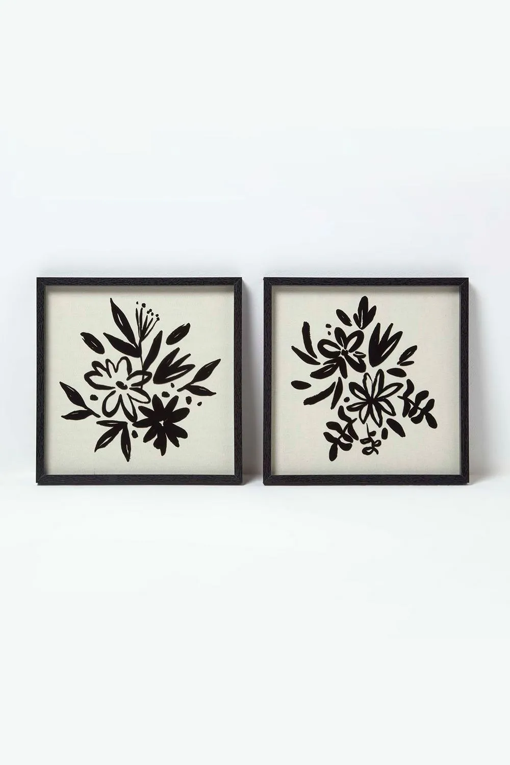 Homescapes Set of 2 Black Linen Flower Wall Art