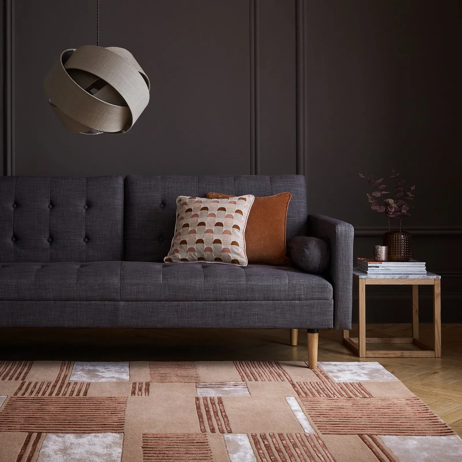 Ryo Wool Mix Rug Orange, Brown and White