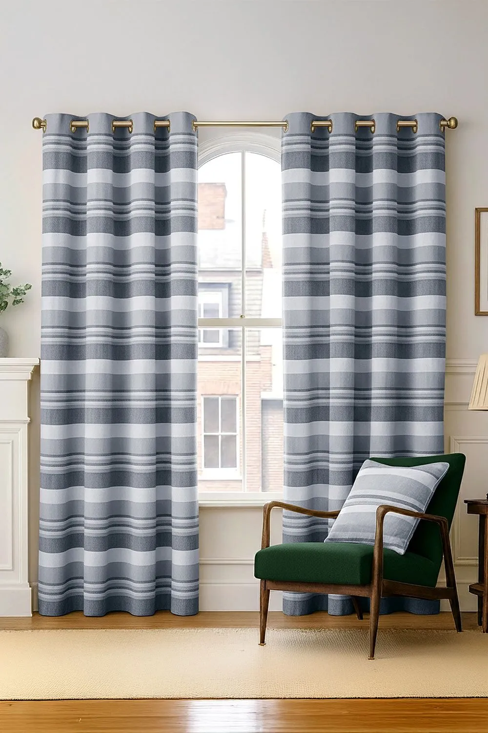 Homescapes Cotton Morocco Striped Curtain Pair in Light Grey